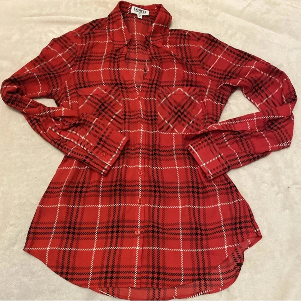 Express Red Plaid Button Down Shirt